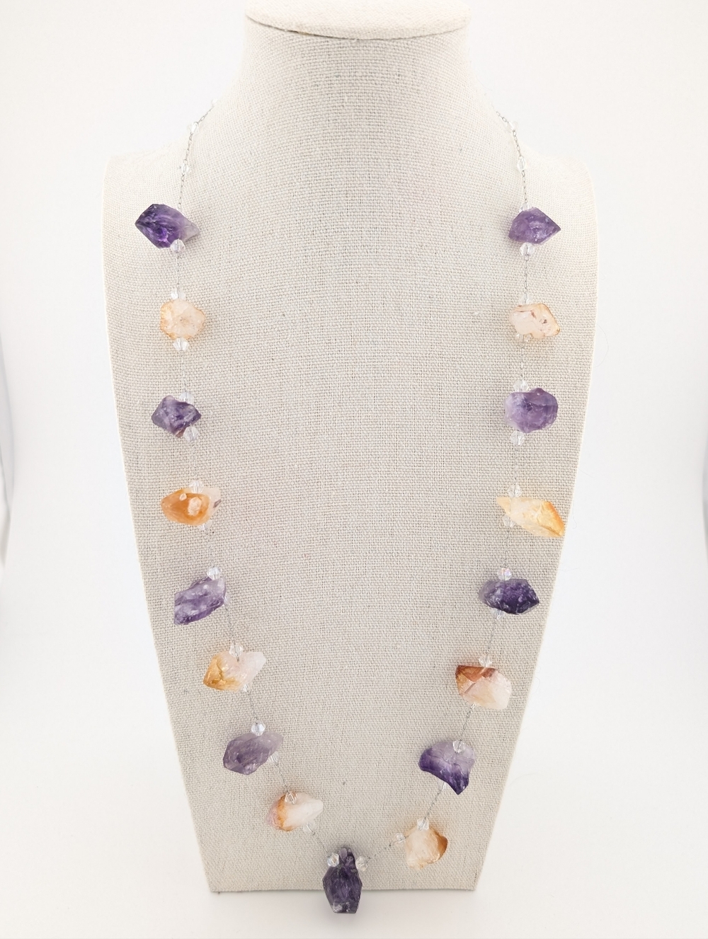 Citrine & Amethyst Raw Chunk Crystal Necklace